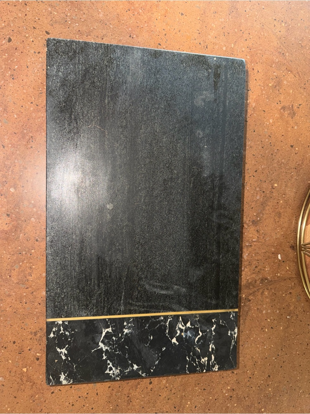 Heavy Black Marble Look Decorative Tray Gold Feet Coffee Table Vanity Decor